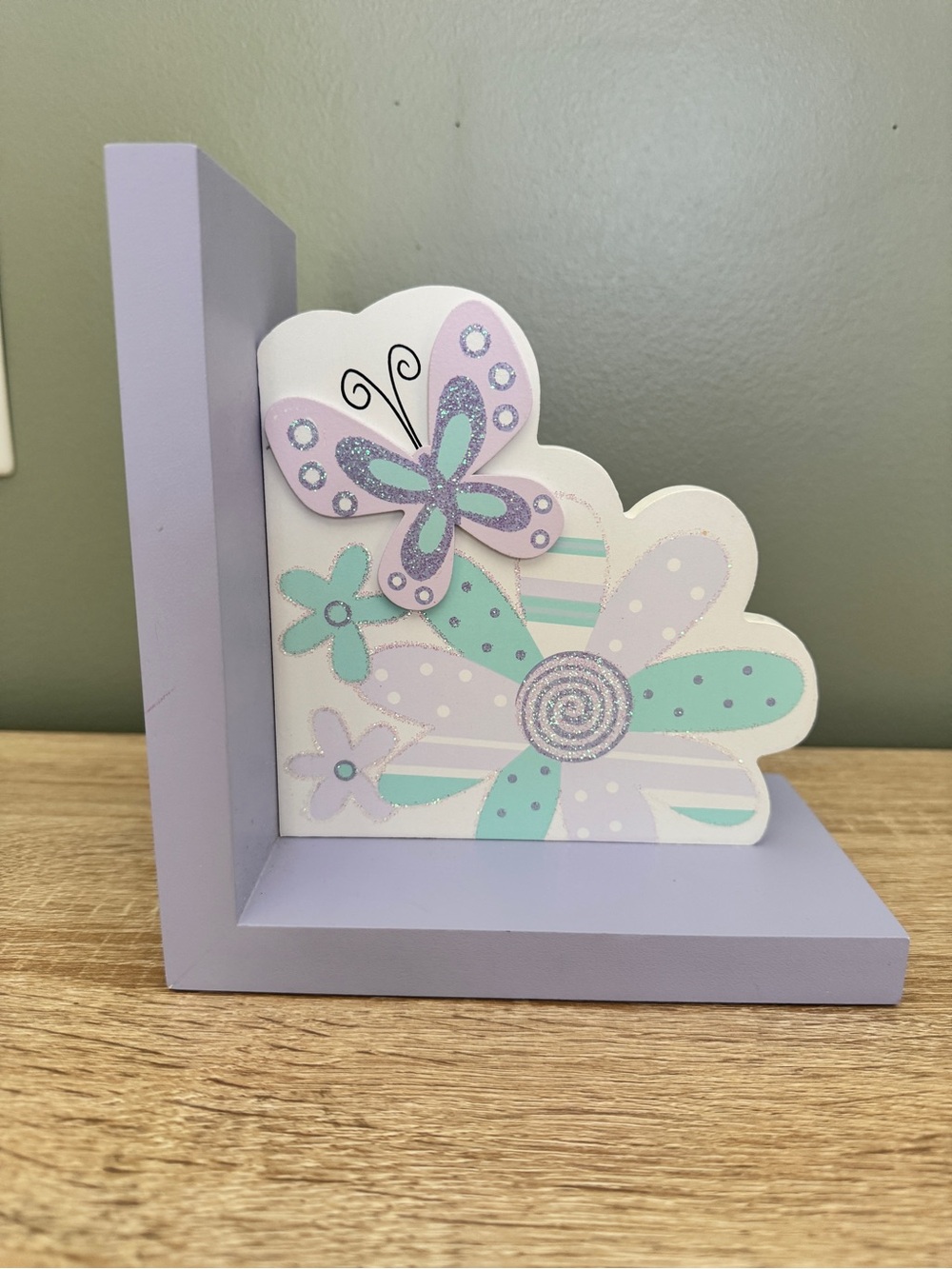 Lilac Butterfly & Flowers Decorative Bookend